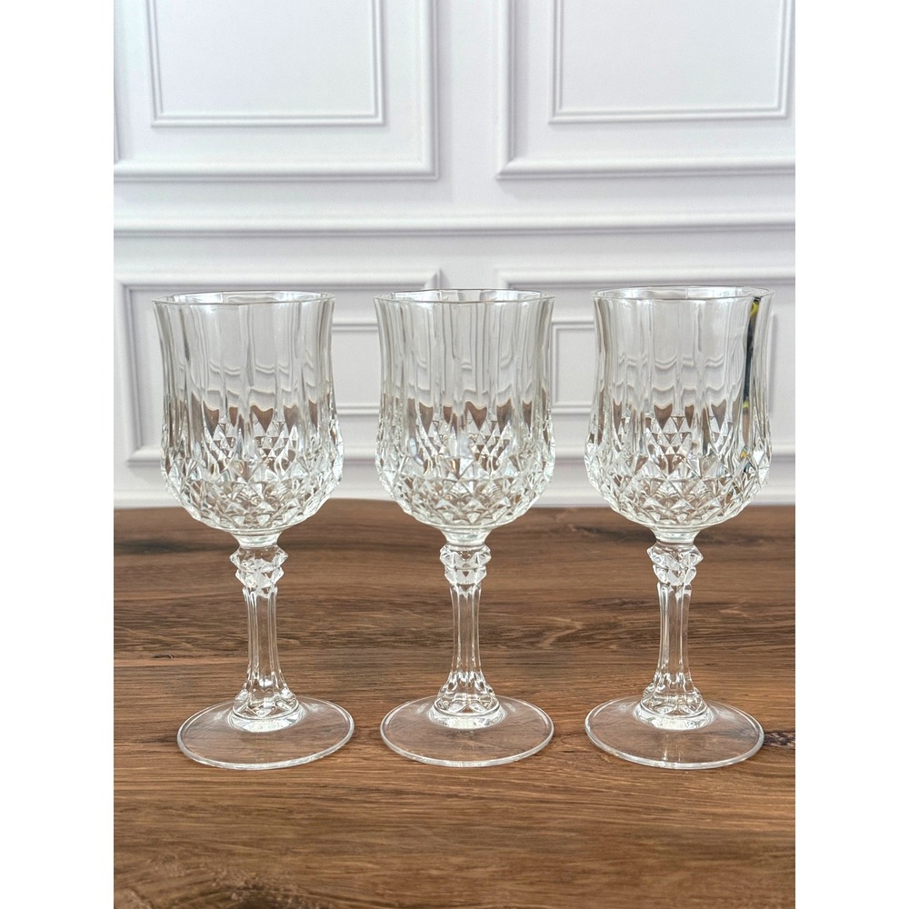 VTG Set of 3 Cristal D'arques Verres a Pied Longchamp No 5 Crystal Stemglasses‎